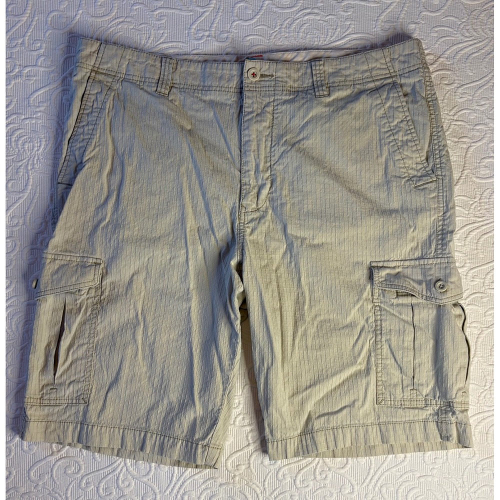 Tommy Bahama Men Cargo Shorts Size 40 Tan Dobby Stripe Cotton Tencel Blend Sz 40